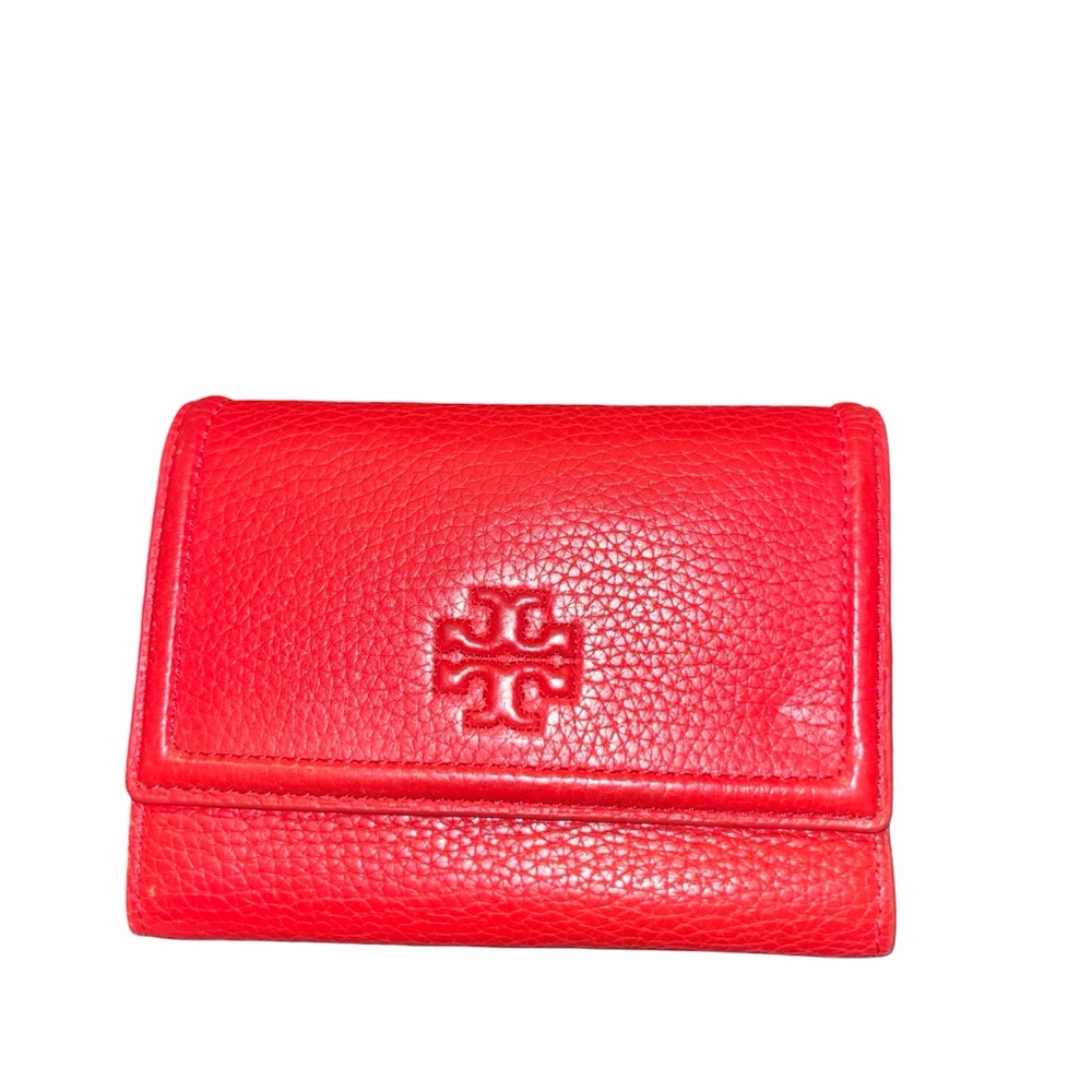 Tory Burch Vibrant Red Thea Trifold Leather Card Holder